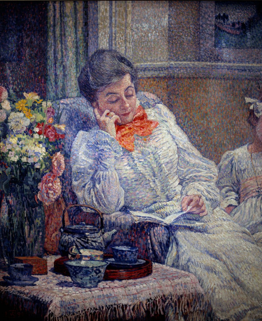 Belle epoque: "" Woman Reading"" Maleri af Theodore Van Rysselberghe (1862-1926) 1899 Bruxelles, Royal Museum of Fine Arts af Théo van Rysselberghe