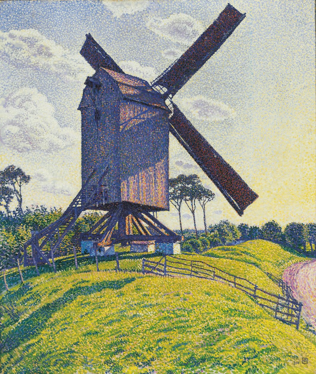 Moulin a vent dans les Flandres - Kalf Mølle i Knokke eller Vindmølle i Flandern, af Rysselberghe, Theo van (1862-1926). Olie på lærred af Théo van Rysselberghe