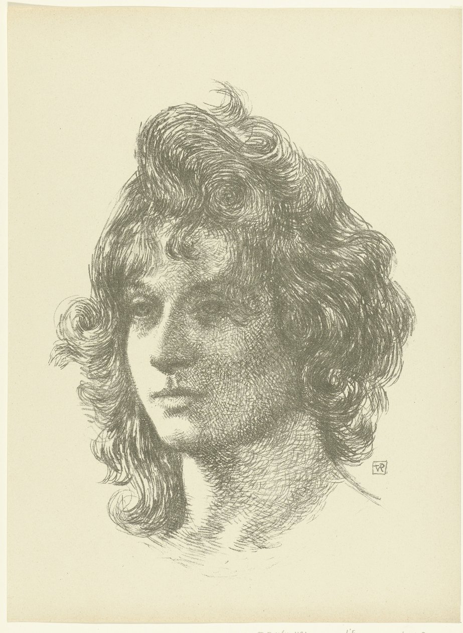 Portret af en ung kvinde Studie af en ung kvindes hoved The Trial (serietitel) af Théo van Rysselberghe