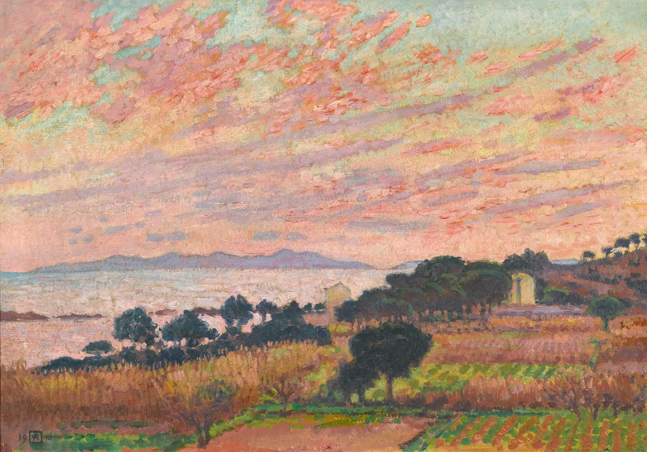 Bugten ved solnedgang Saint Clair, 1916. af Théo van Rysselberghe