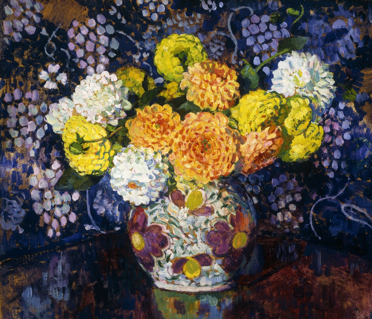 Vase med blomster; Vase med blomster, 1907 af Théo van Rysselberghe
