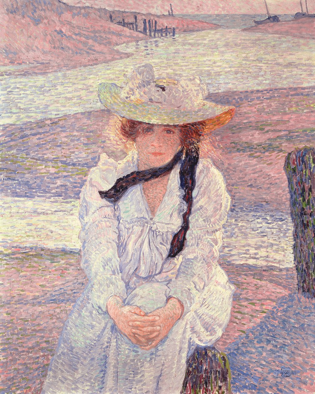 Ung kvinde på bredden af Greve å, 1901 af Théo van Rysselberghe