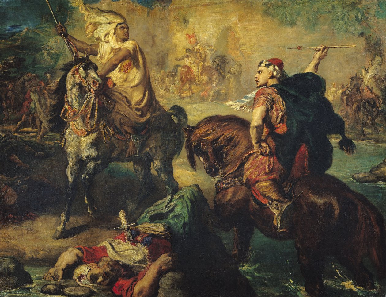 Arabiske stammehøvdinge i enkeltkamp, under voldene i en by, 1852 af Théodore Chassériau