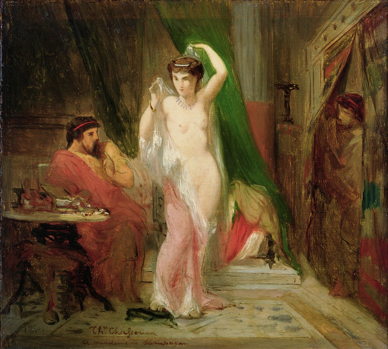 Candaule, konge af Lydia, viser sin dronnings skønhed til sin fortrolige Gyges, 1850 af Théodore Chassériau