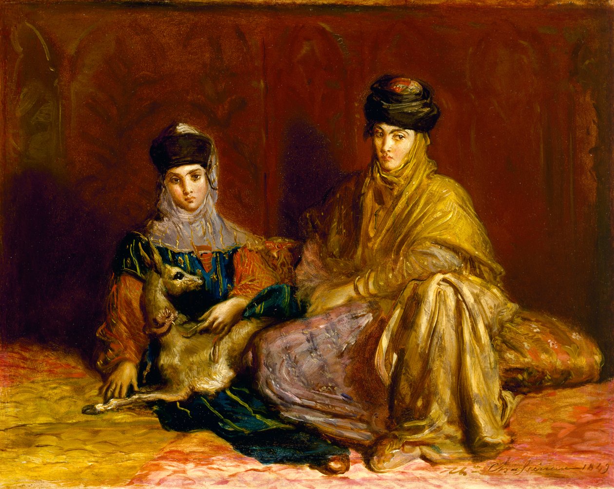 Konstantins kvinde og lille pige med en gazelle, 1849 af Théodore Chassériau