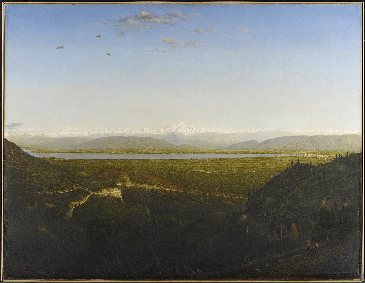 Udsigt over Mont Blanc, set fra La Faucille af Pierre Etienne Theodore Rousseau