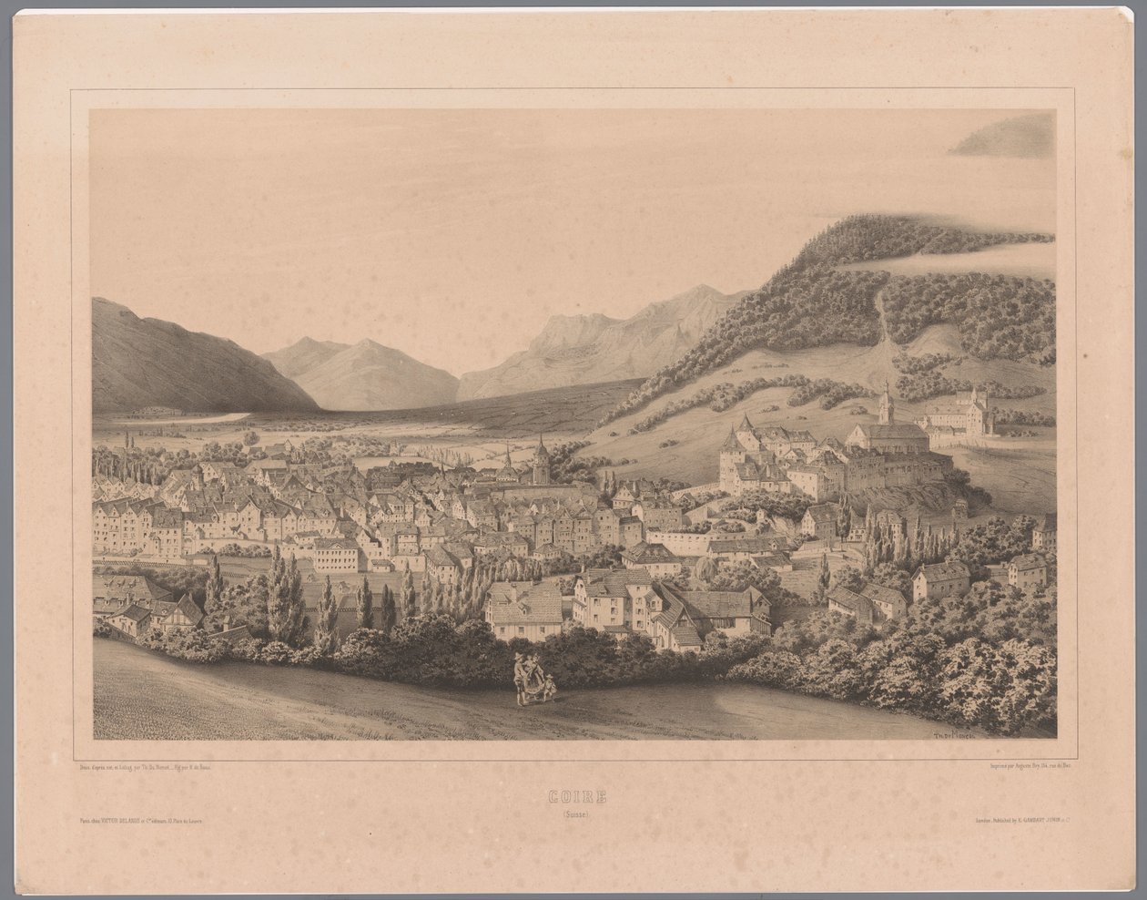 Udsigt over Chur i Graubünden Coire (Suisse) (titel på objekt) af Théodore Achille Louis Dumoncel