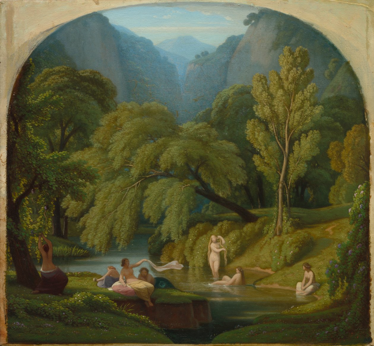 The Baders, Souvenir of the Banks of the Anio River at Tivoli af Théodore Caruelle d