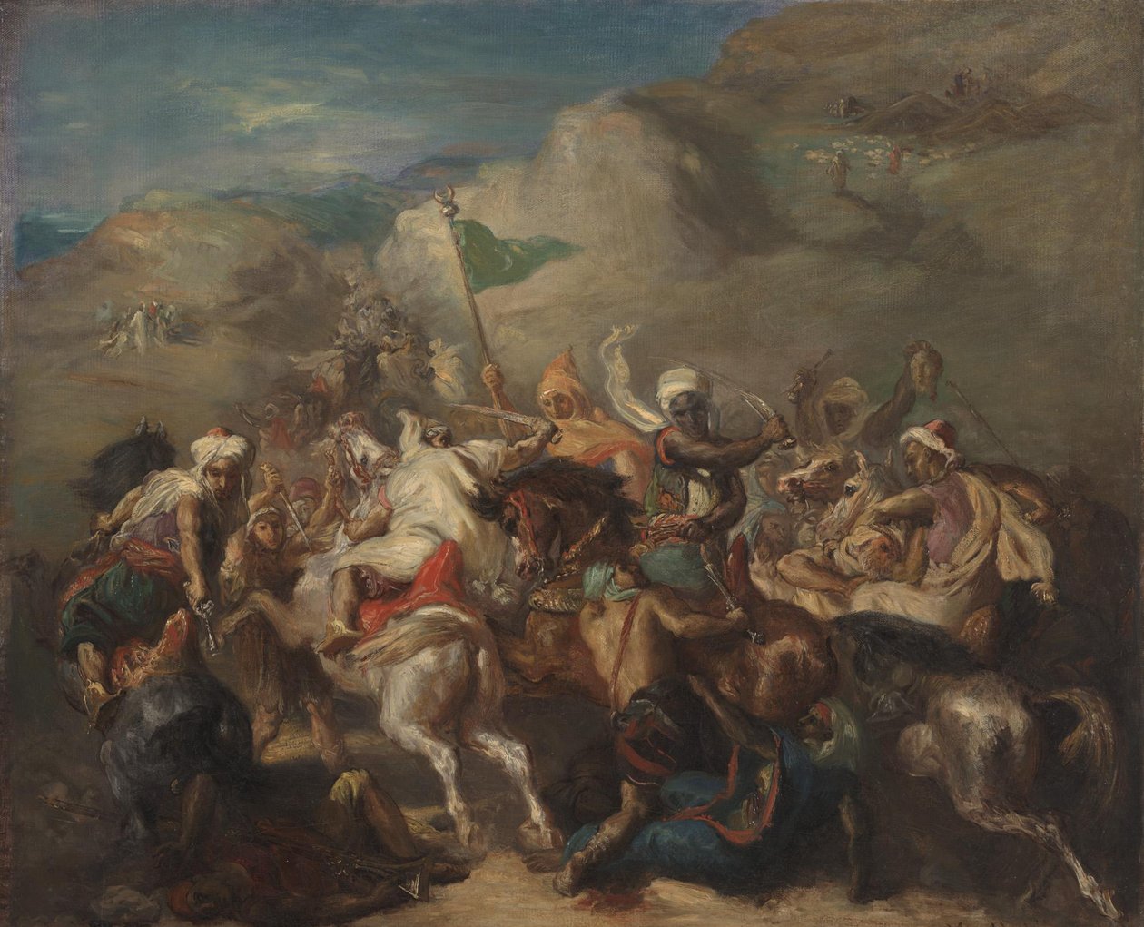 Slaget mellem arabiske ryttere omkring en fane af Théodore Chassériau