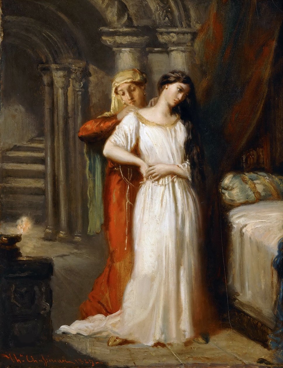 Desdemona trækker sig tilbage til sin seng, 1849. af Théodore Chassériau