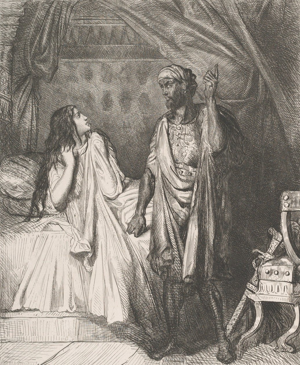 Har du bedt i aften, Dedesmona: plade 12 fra Othello Act 5, ..., ætset 1844, genoptrykt 1900. af Théodore Chassériau