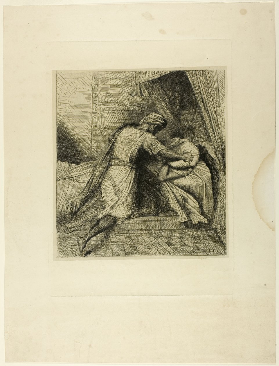Han kvæler hende, tallerken tretten fra Othello af Théodore Chassériau