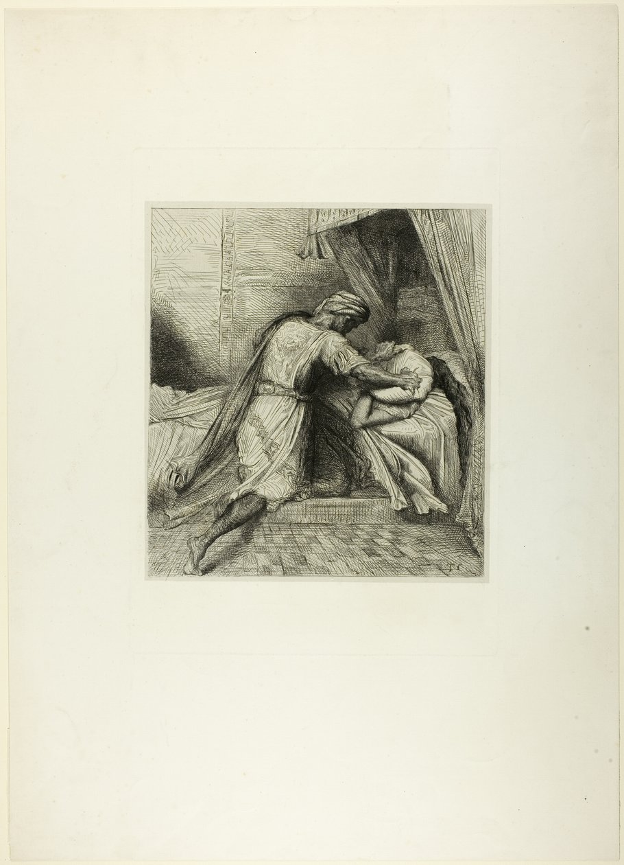 Han kvæler hende, tallerken tretten fra Othello af Théodore Chassériau