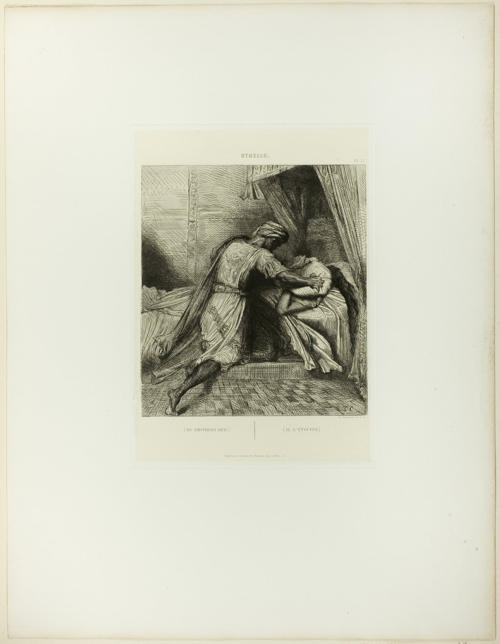 Han kvæler hende, tallerken tretten fra Othello af Théodore Chassériau
