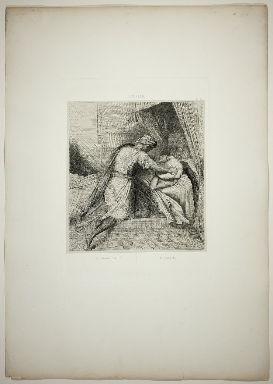 Han kvæler hende, planche 13 fra Othello af Théodore Chassériau