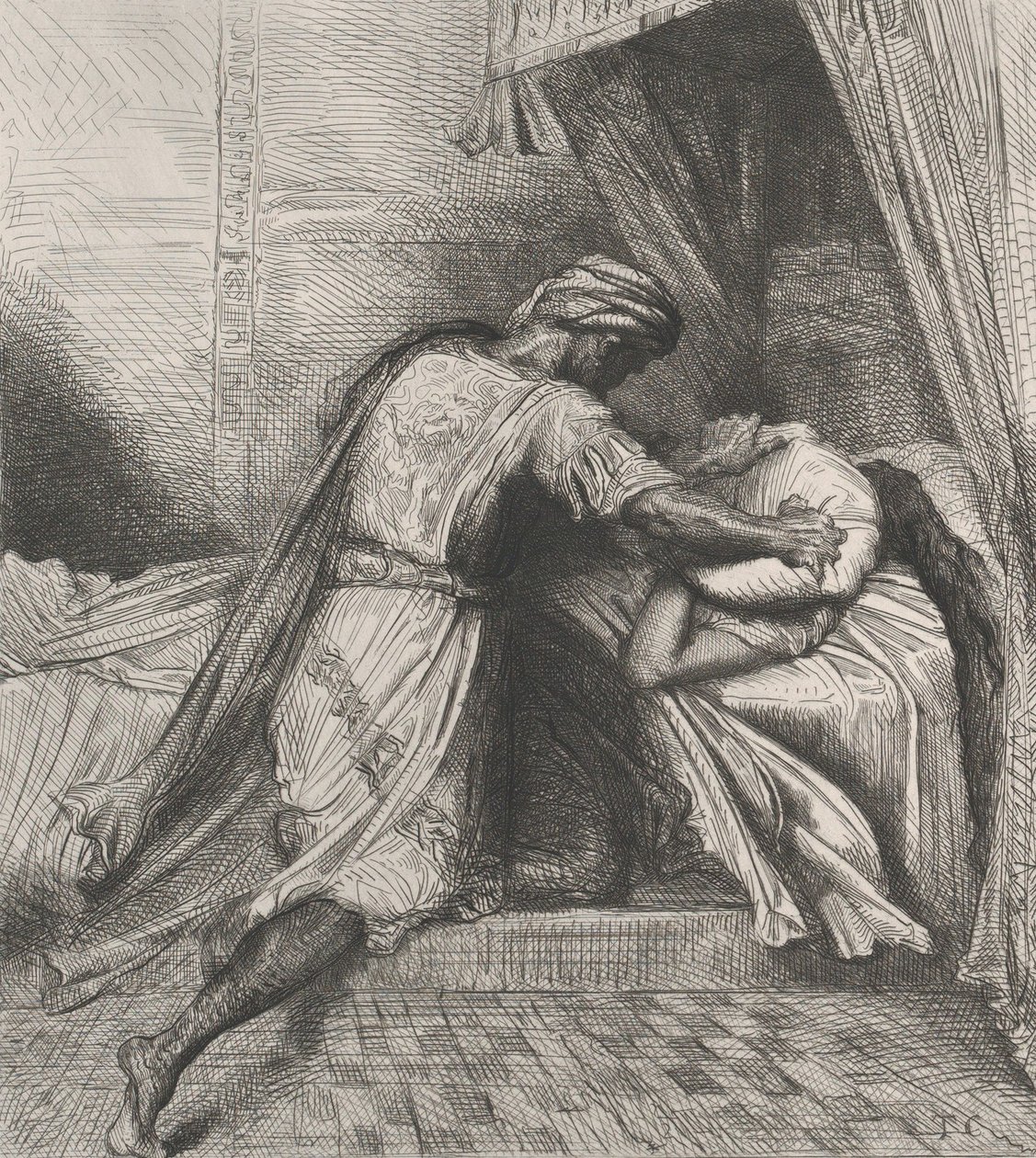 Han kvæler hende: plade 13 fra Othello Act 5, Scene 2, ætset 1844, genoptrykt 1900. af Théodore Chassériau
