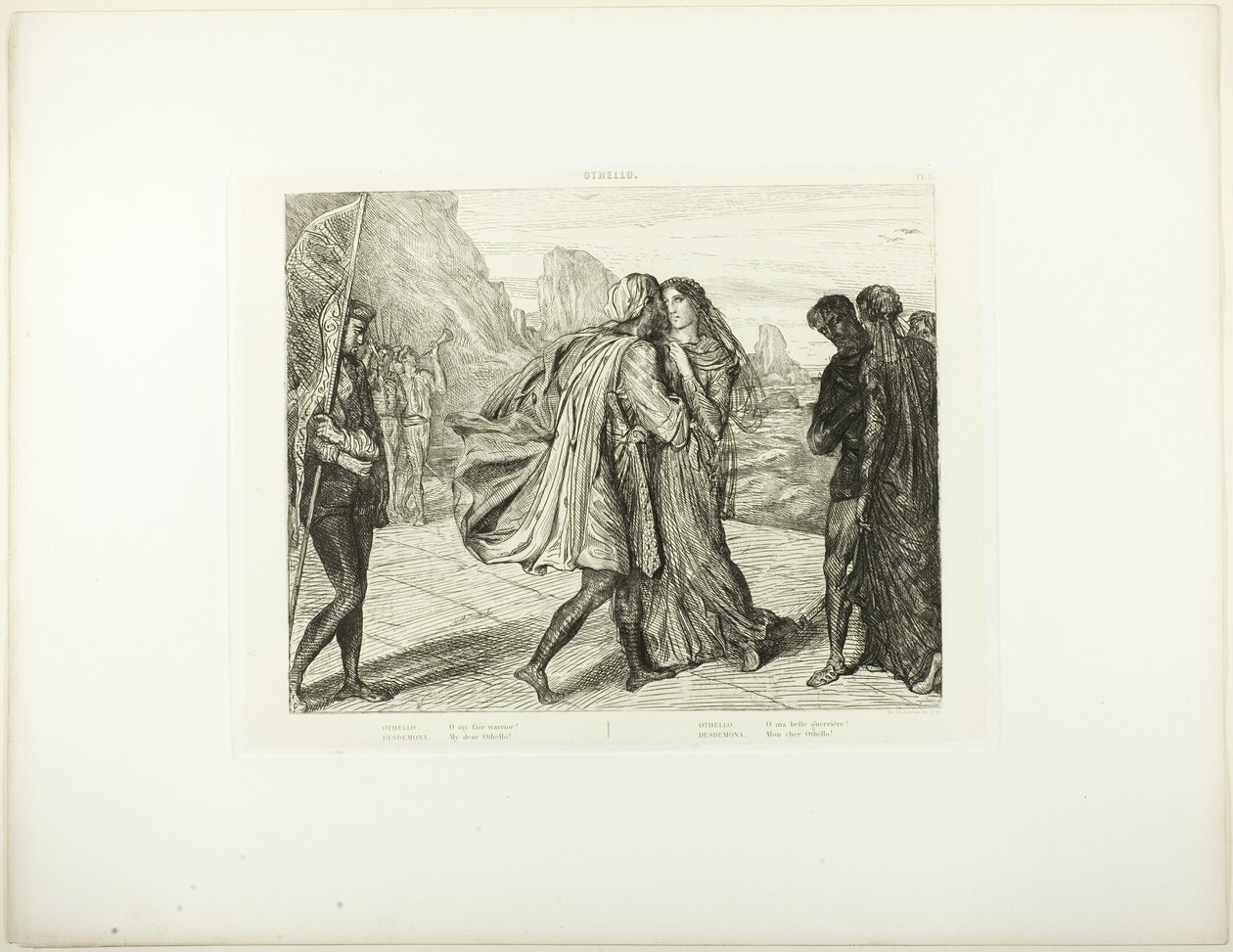 O My Fair Warrior!, plade 5 (akt 2, scene 1) fra Othello af Théodore Chassériau