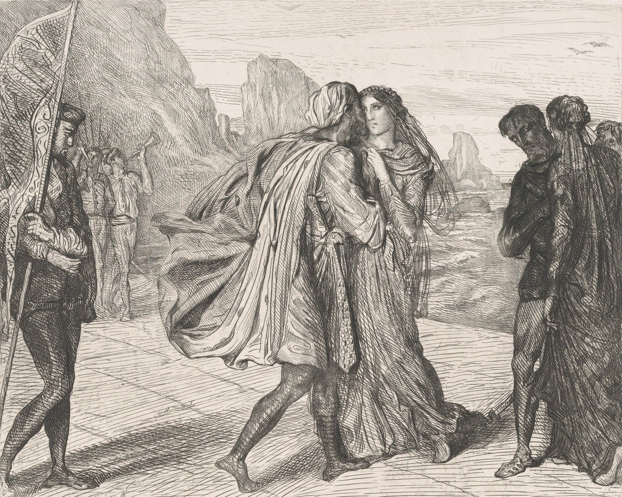 O my fair warrior!: Plade 5 fra Othello Act 2, Scene 1, ætset 1844, genoptrykt 1900. af Théodore Chassériau