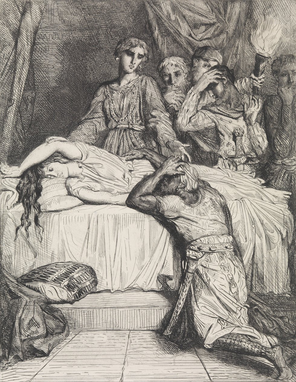 Åh! Åh! Åh!: plade 14 fra Othello Act 5, Scene 2, ætset 1844, r..., ætset 1844, genoptrykt 1900. af Théodore Chassériau