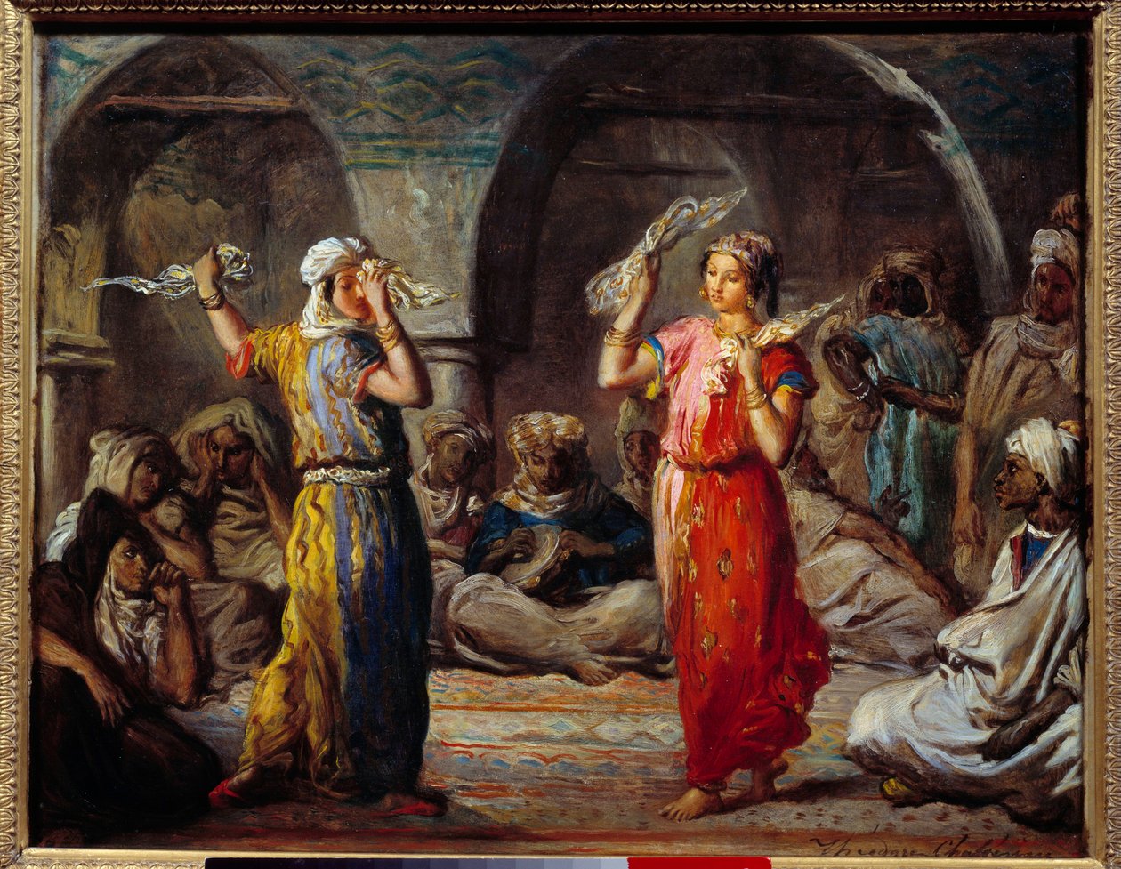 Orientalisme: "" Vævsdans: Marokkanske dansere"" Maleri af Theodore Chasseriau (1819-1856) 1800-tallet søn. 0,32x0,4 m af Théodore Chassériau