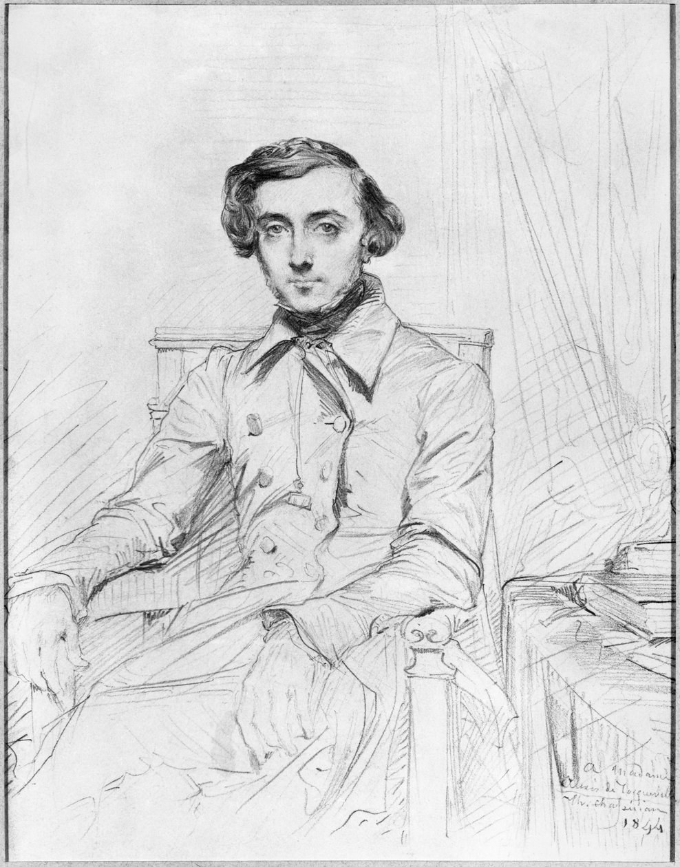 Portræt af Charles Alexis Henri Clerel de Tocqueville, 1844 (sort bly på papir) af Théodore Chassériau