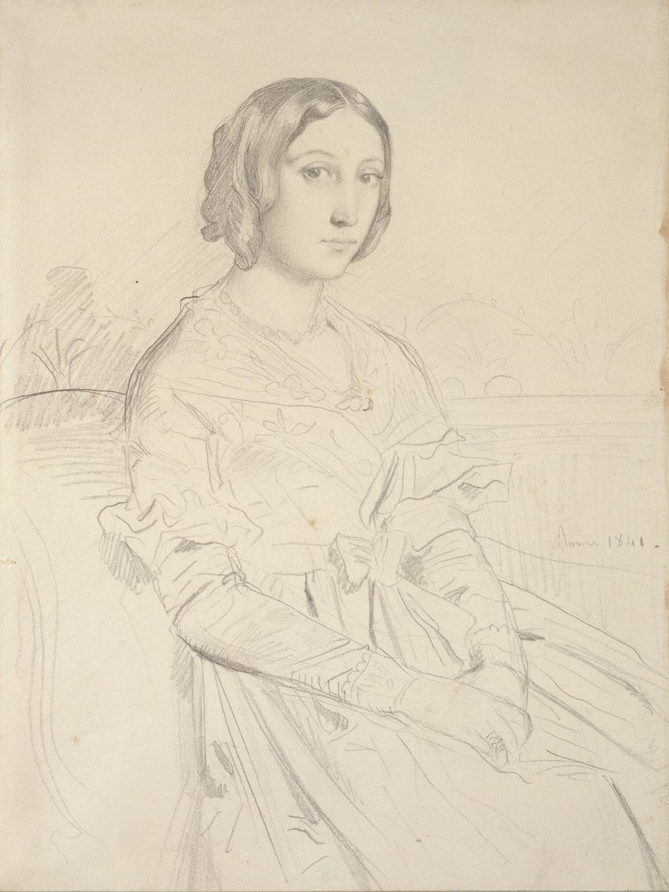 Portræt af en ung kvinde, siddende tre fjerdedele til venstre, 1839-1856 af Théodore Chassériau