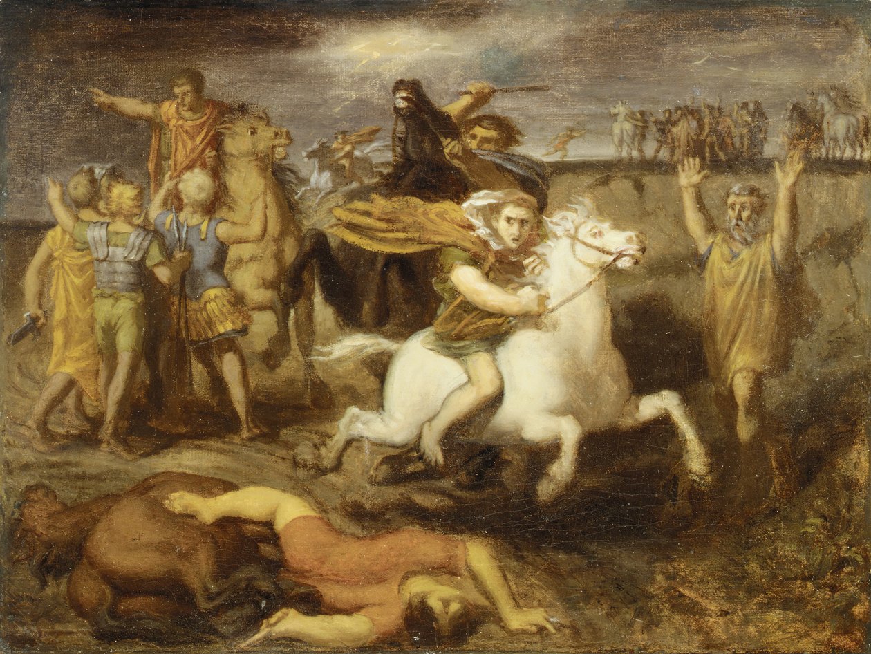 Scene fra de galliske krige: Gallien Littavicus, Forråder den romerske sag, flygter til..., ca. 1838-40 af Théodore Chassériau