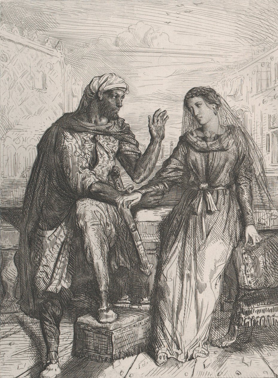 Hun takkede mig: plade 2 fra Othello Act 1, Scene 3, 1844. af Théodore Chassériau