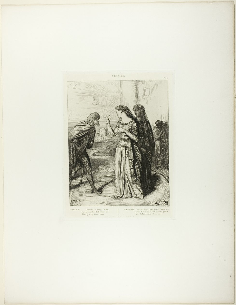 Vær derfor Merry Cassio, plade 6 (3. akt, scene 3) fra Othello af Théodore Chassériau