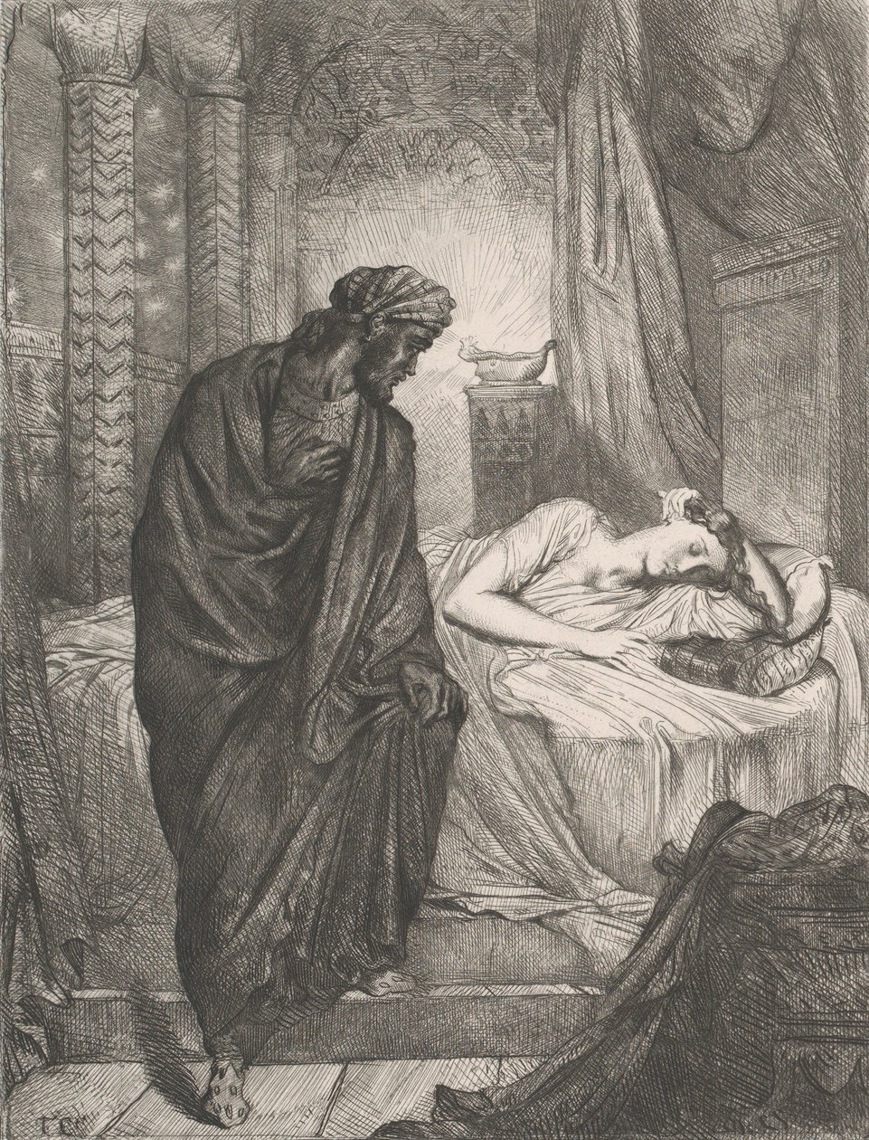 Alligevel må hun dø: plade 11 fra Othello Act 5, Scene 2, ætset 1844, genoptrykt 1900. af Théodore Chassériau
