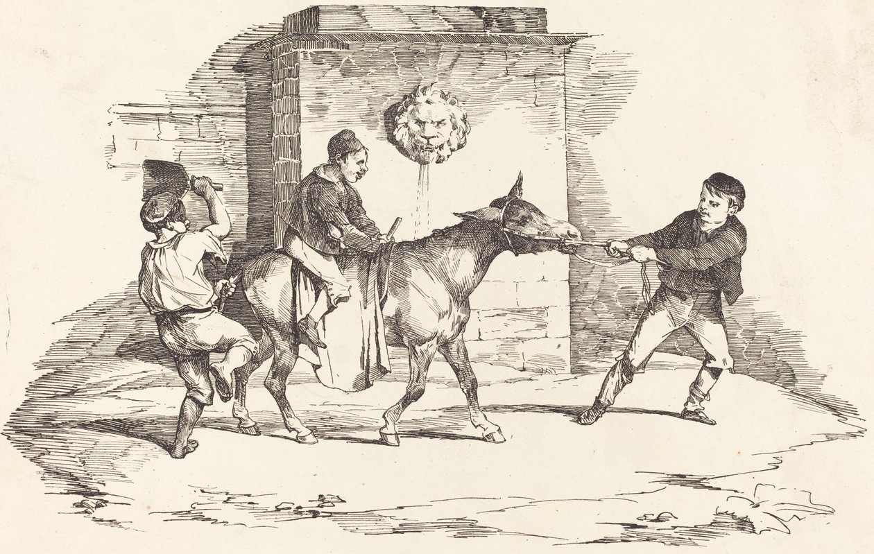 Tre børn leger med et æsel af Théodore Gericault and Nicolas Toussaint Charlet