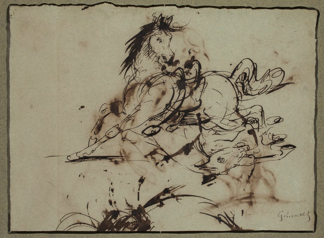 Tilskrives Théodore Géricault - skræmt hest, mellem slutningen af det 18. og begyndelsen af det 19. århundrede af Theodore Gericault