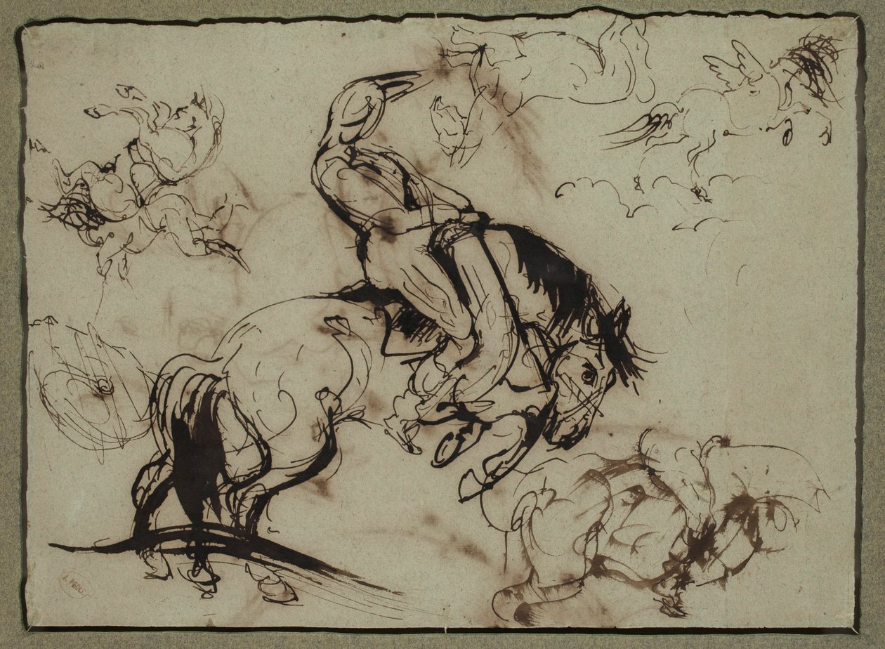 Tilskrives Théodore Géricault - Heste og ryttere, 19. århundrede af Theodore Gericault