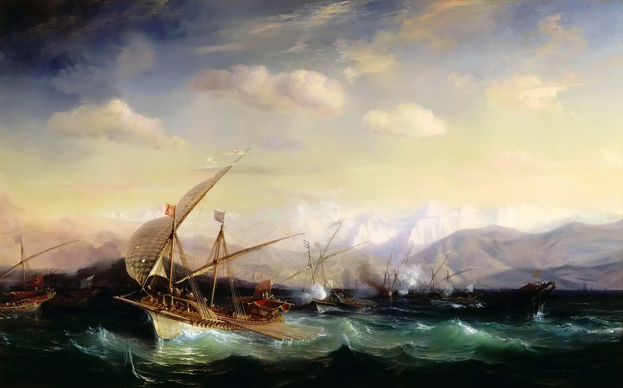 Andrea Doria spredte den spanske flåde foran Var-mundingen i 1524 af Jean Antoine Theodore Gudin