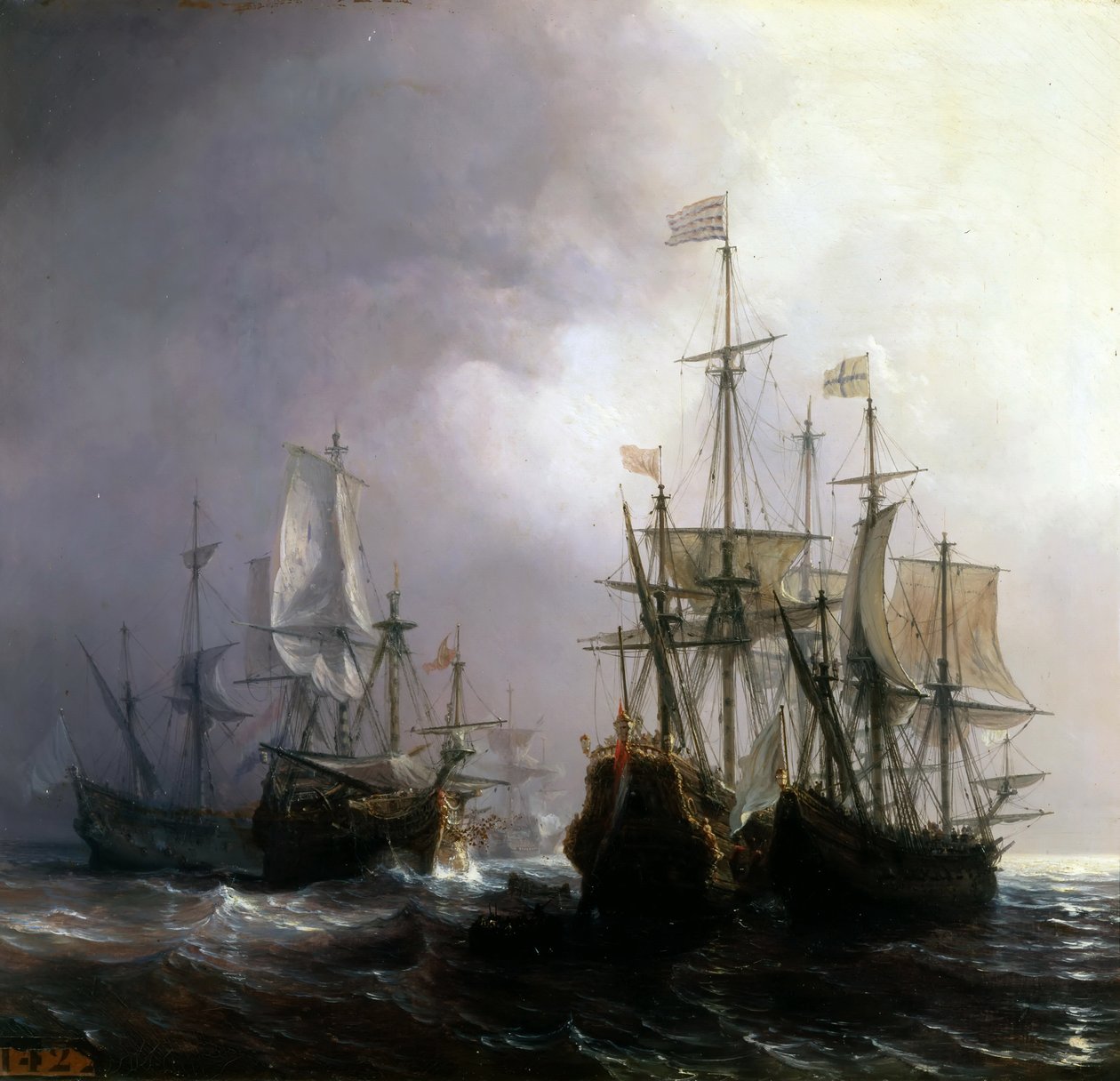 Erobring af tre hollandske kommercielle fartøjer af de franske skibe Fidèle, Mutine og Jupiter, i 1711 af Jean Antoine Theodore Gudin
