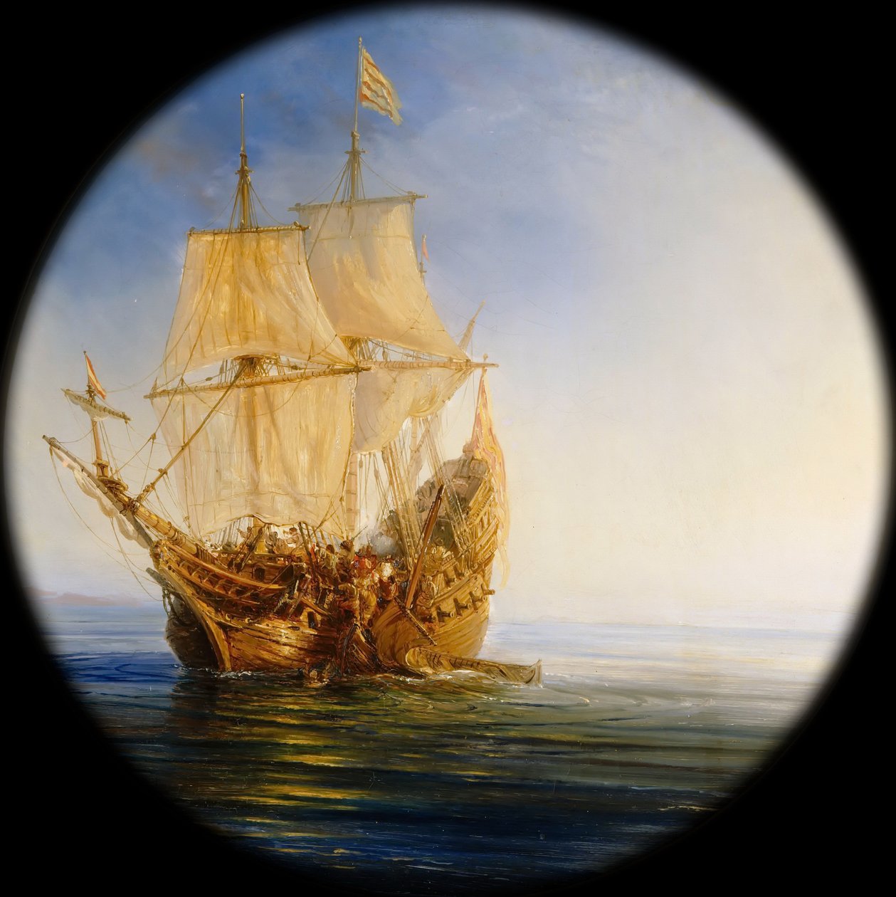 Spansk galjon taget af piraten Pierre le Grand nær Hispaniolas kyst, i 1643 af Jean Antoine Theodore Gudin