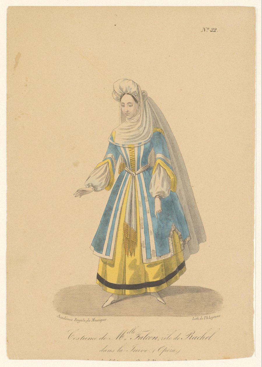 Cornélie Falcon i rollen som Rachel i operaen La Juive Frøken kostume. Falcon, rollen som Rachel i La Juive (Opèra) (titel på objekt) Skuespillere, skuespillerinder i operazangers in hun rol (serietitel) af Théodore Lejeune