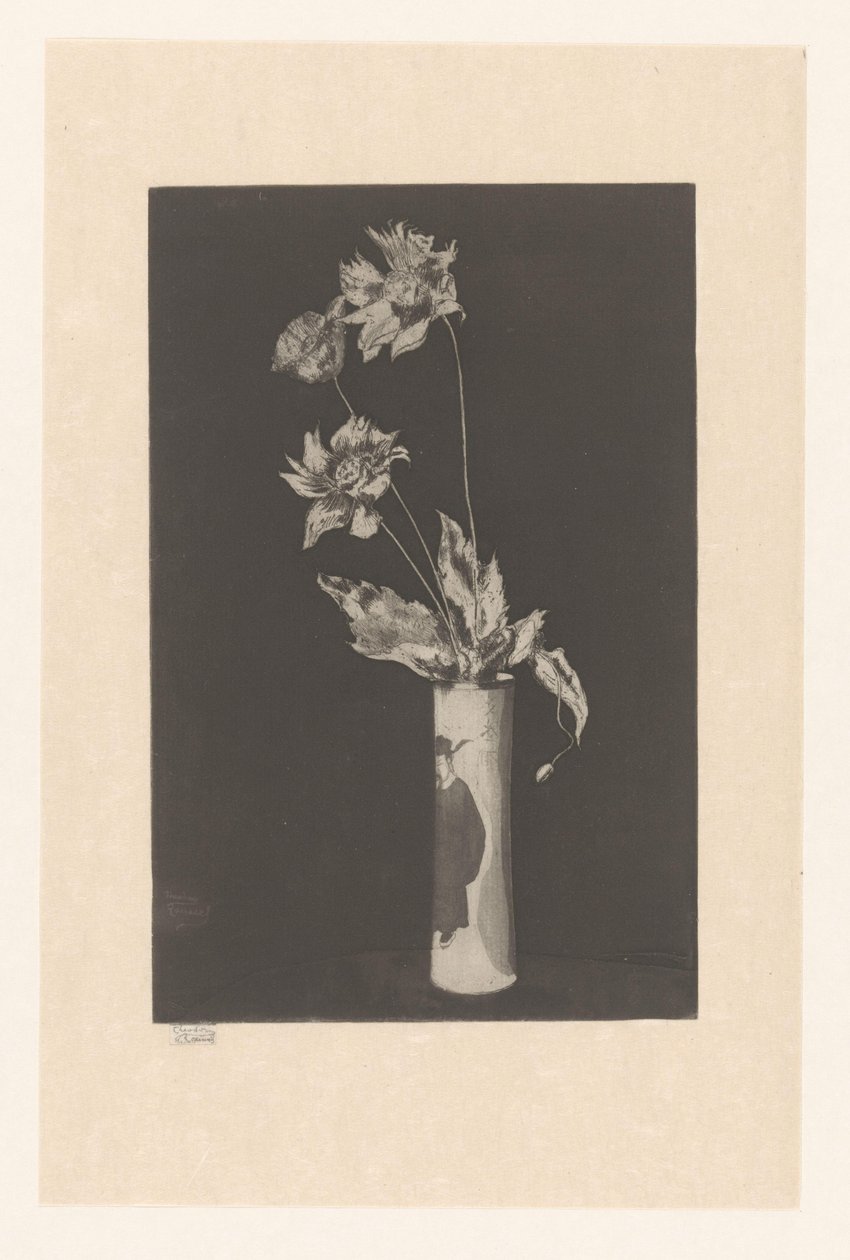 Blomster i vase med kinesiske motiver La Chine af Théodore Roussel (signed by artist)