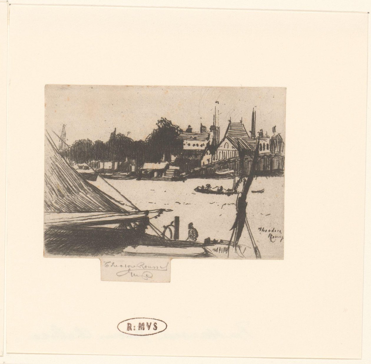 Udsigt over floden med både Battersea fra Chelsea af Théodore Roussel (signed by artist)