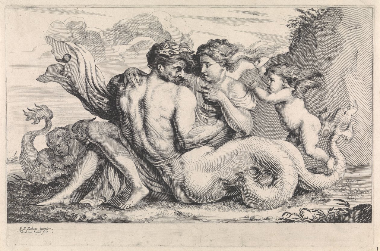 Sirene og triton Mytologiske figurer (serietitel) af Théodorus van Kessel