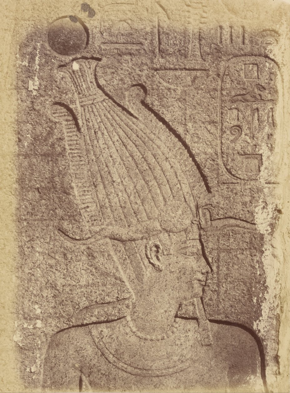 (Nærbillede af en skulptur (profil af et hoved), Karnak) af Théodule Devéria