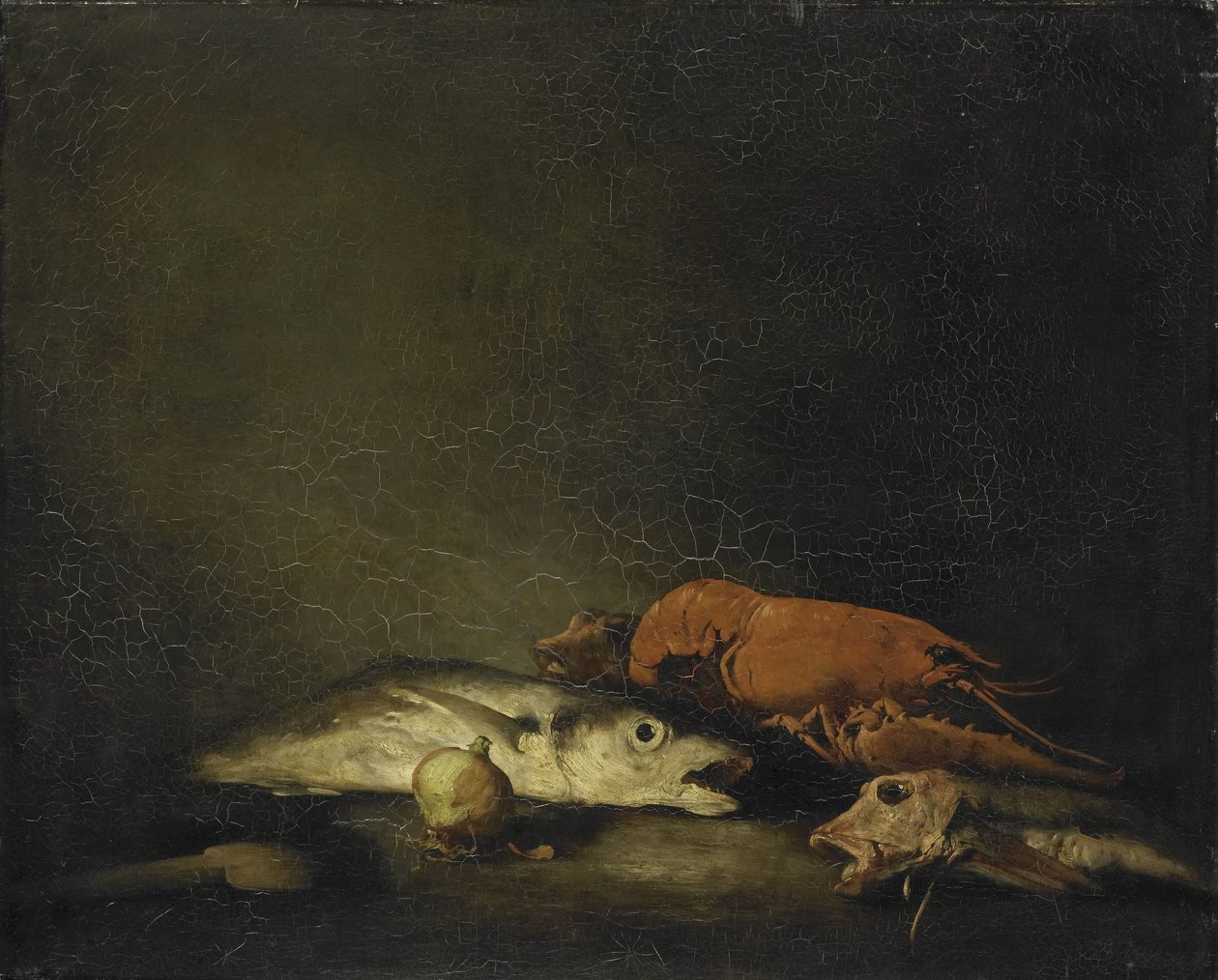 Stilleben med fisk og en hummer af Théodule Augustin Ribot