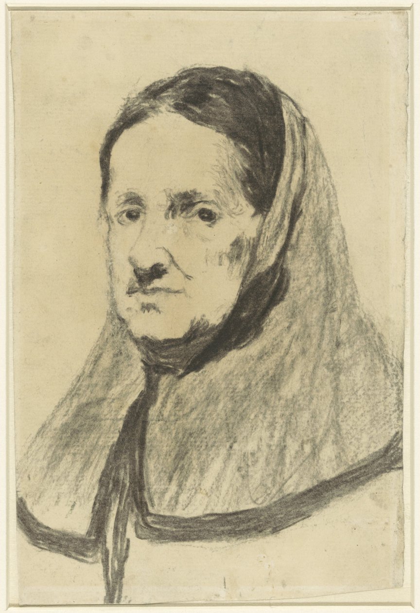 Studie af en gammel kvinde, set til skuldrene, lidt til venstre af Théodule Augustin Ribot