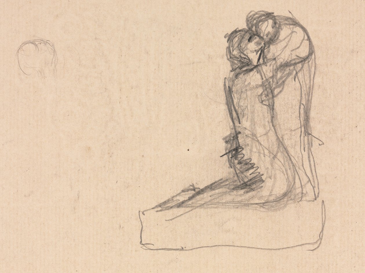 Skitse af to figurer, der omfavner verso. af Auguste Theodule Ribot