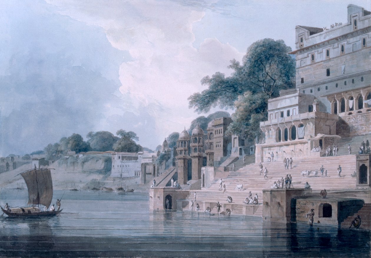 Dasasvamedha Ghat, Benares, Uttar Pradesh, ca. 1788-89 (farvet akvatint) af Thomas und William Daniell