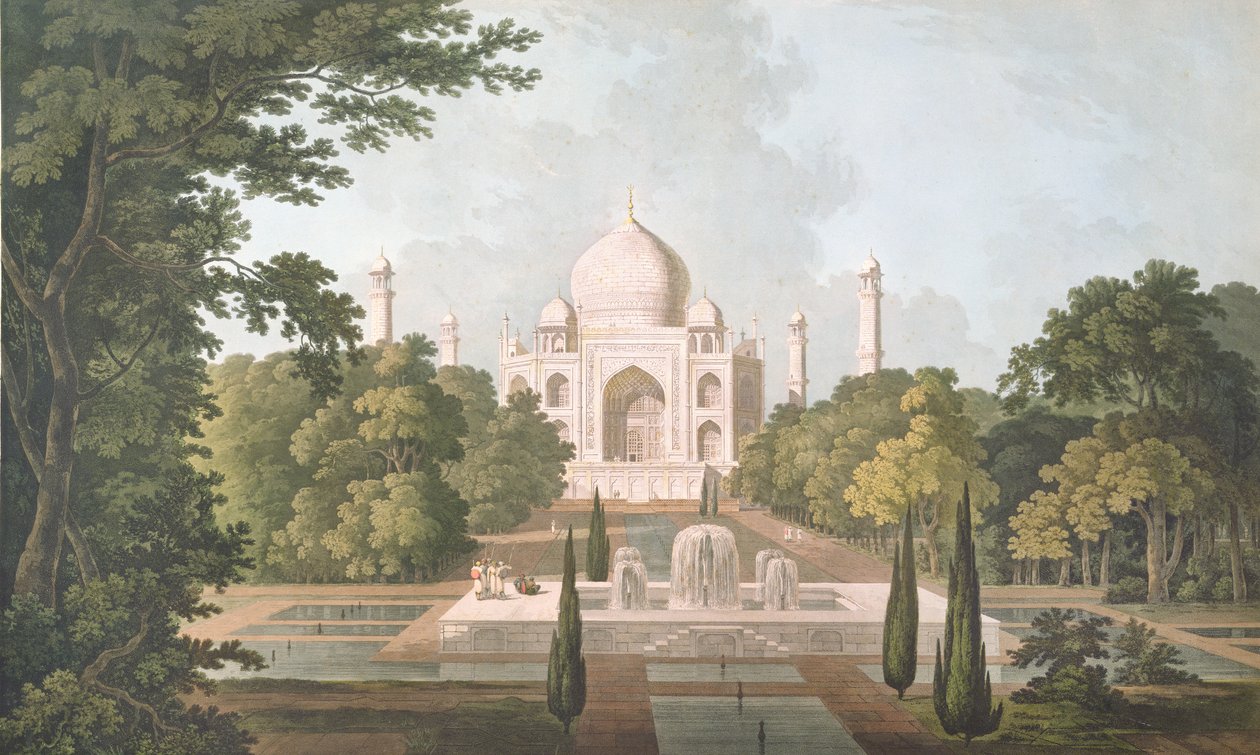 Taj Mahal, Agra, fra haven, udgivet 1801 af Thomas und William Daniell