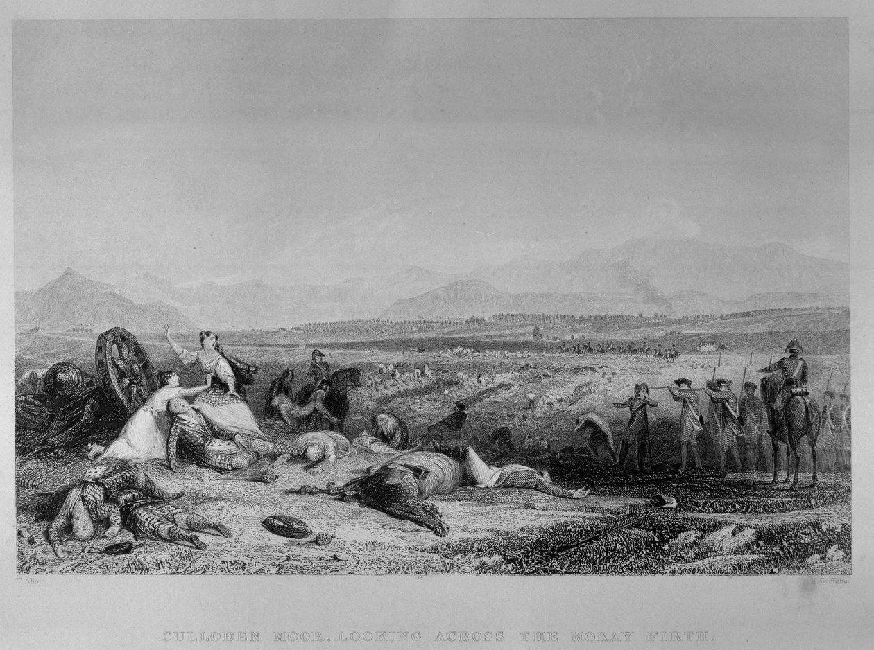 Culloden Moor, ser over Moray Firth, 1746, indgraveret af H. Griffiths, ca. 1830 af Thomas Allom