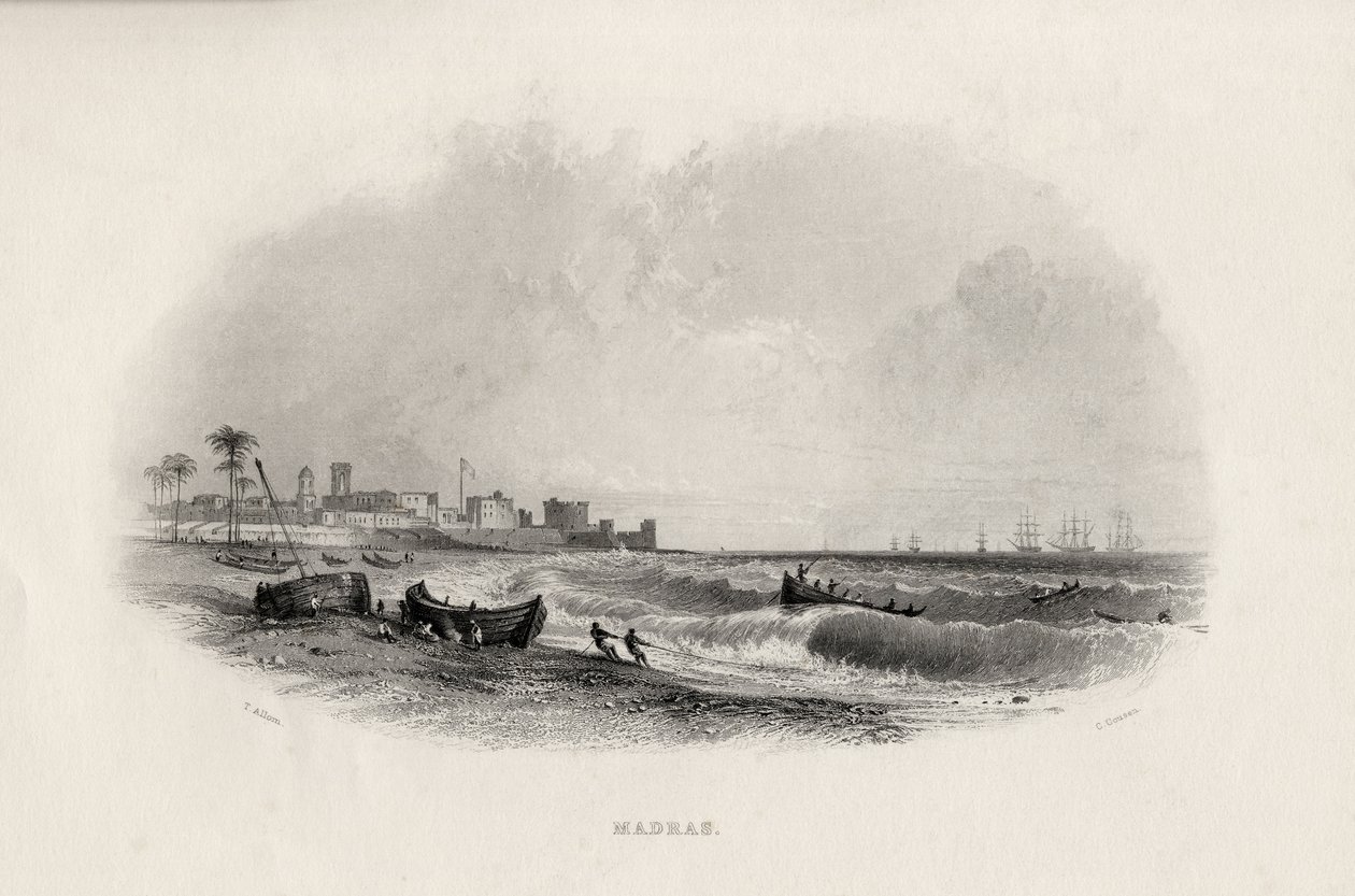 Madras, Indien, graveret af Charles Cousen (1815-89) af Thomas Allom