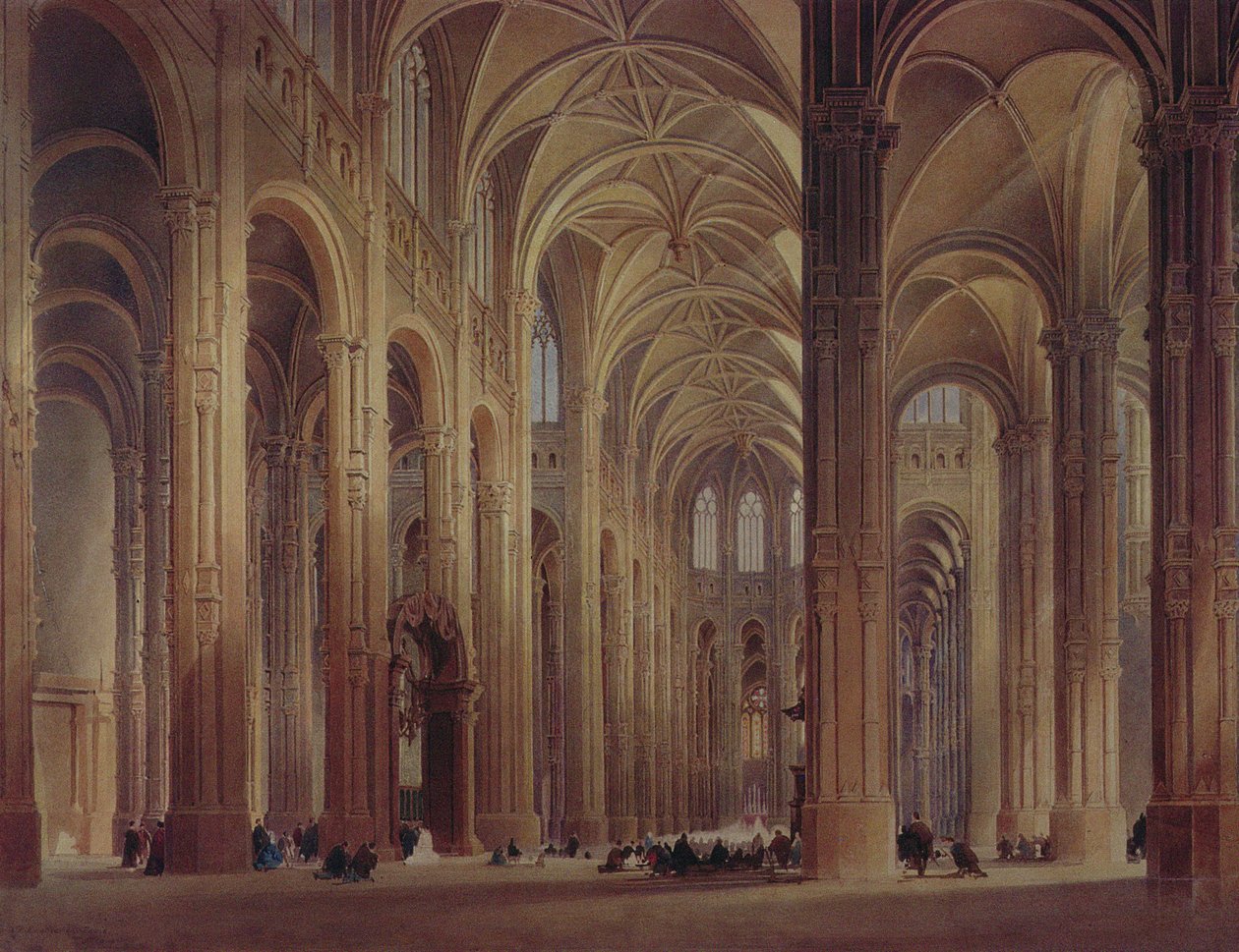 Det indre af St. Eustache, Paris, 1800-tallet af Thomas Allom