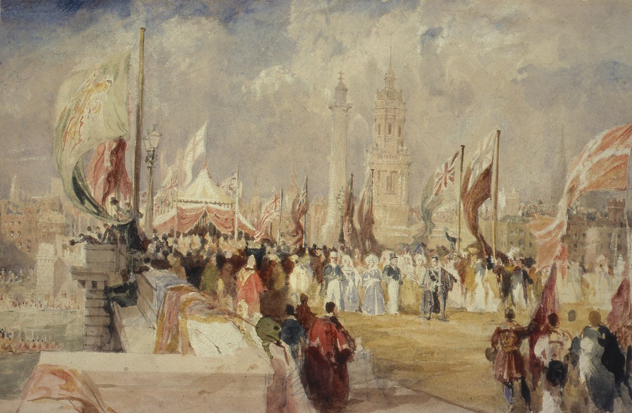 Åbningen af London Bridge af kong William IV og dronning Adelaide den 1. august 1831 af Thomas Allom